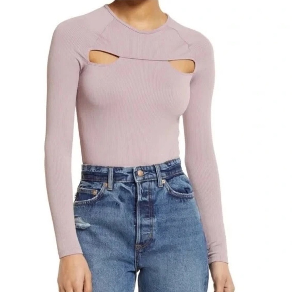 Women's TopShop Lavender Cut-Out Long Sleeve Bodysuit Sz 4-6 Small